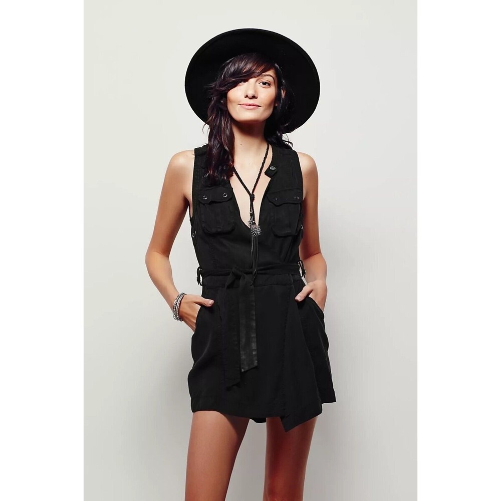 Free People Womens Small Black Desert Daylight Mini Dress Sleeveless Boho‎